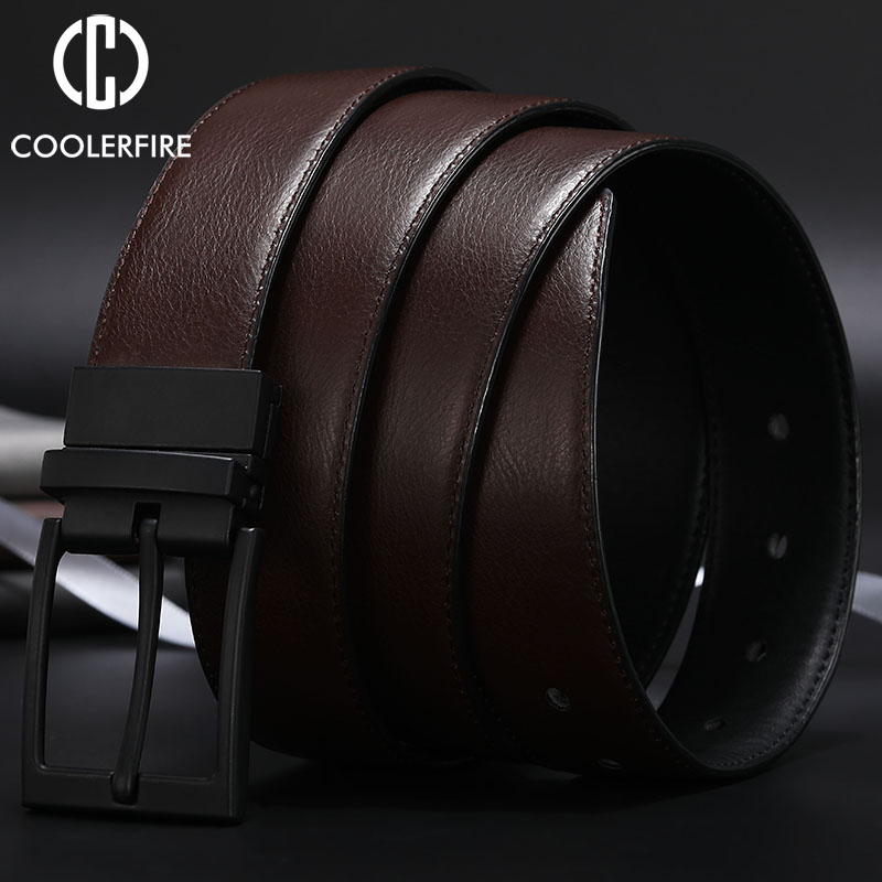 Cinturón de hombre, cinturones de vestir de negocios para hombre, cinturón de cuero genuino, hebilla Reversible, moda marrón y negra, trabajo informal HQ111