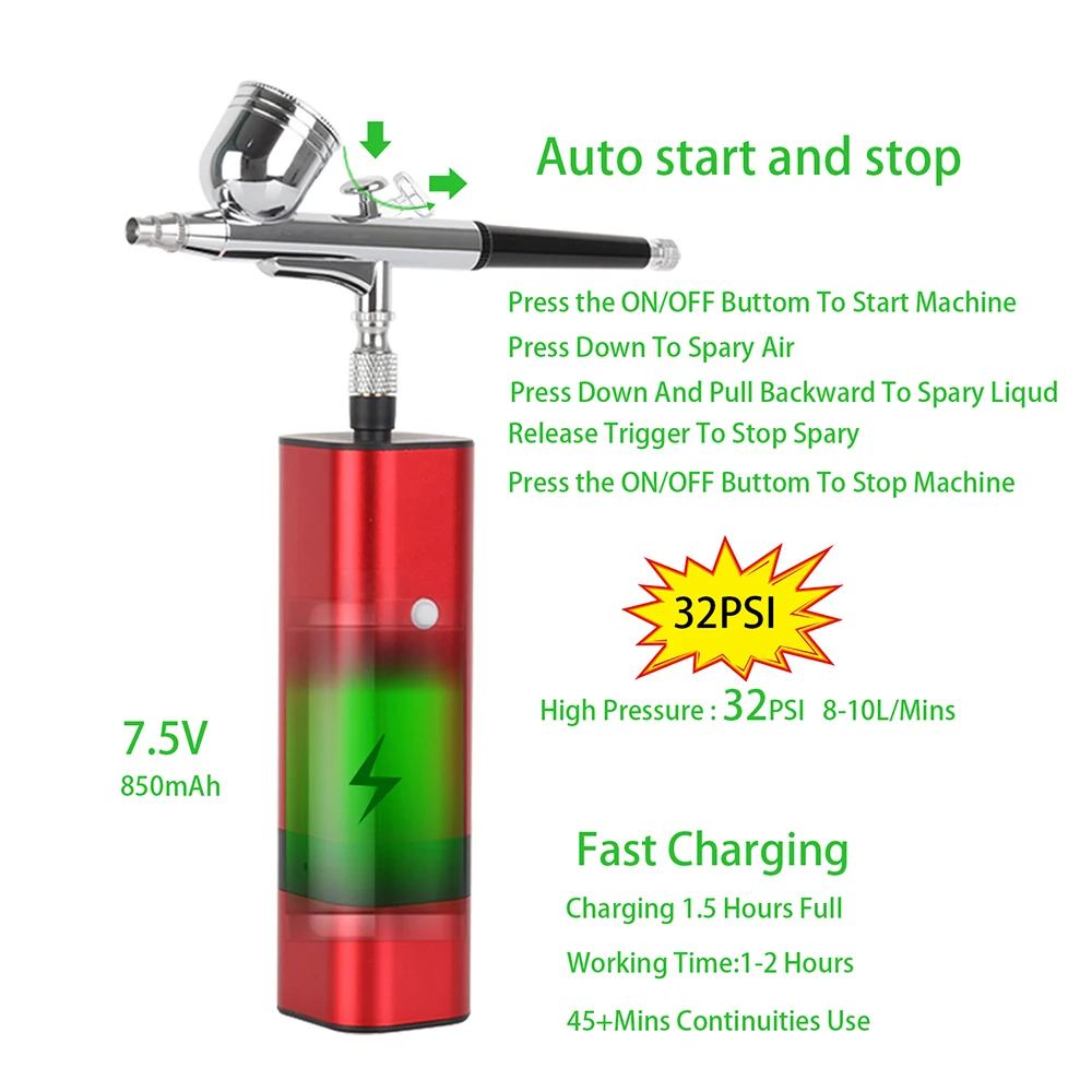 Chất Lượng Tốt Nhất Mới Xuất Hiện TM80S Không Dây Bơm Phun Với Máy Nén Bộ 32Psi Tự Khởi Động Stop Mini Di Động Không Dây Cá Nhân