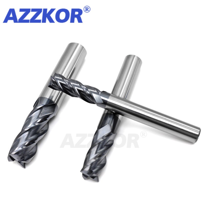 Azzkor Tungsten Steel Carbide Face End Mill, CNC Maching Tools, Cortador de aço inoxidável, 4-Flute Nano Coating, HRC50, 1-20mm