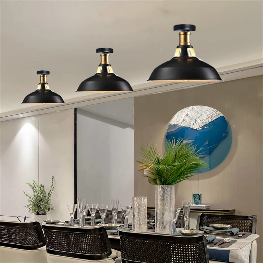 Lampu Langit-langit Industri Retro Luminaria E27 Lampu Langit-langit Lampu Loteng Negara Amerika Perlengkapan Rumah Dapur Bar Lampara Techo