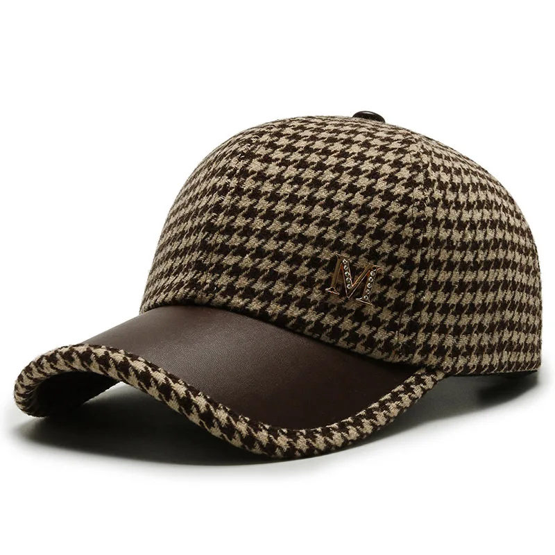 2022 Nâu Đen Houndstooth Mũ Lưỡi Trai Bóng Chày Cho Nam Nữ Retro Phong Cách Anh Quốc Kẻ Sọc Vành Mùa Hè Trucker Cap Gorras Hombre