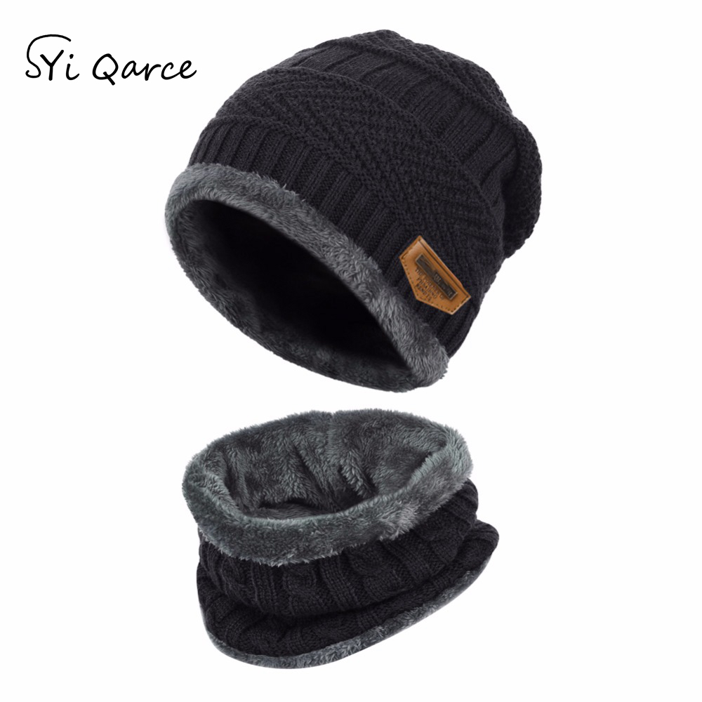 New Kids Winter Warm Knitted Hat with Scarf Set Skullies Beanies for 3-14 Years Old Boy's Children Cute Hat Scarf Set Beanie Cap