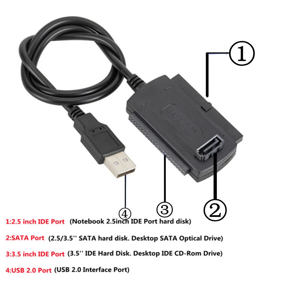 WVVMVV 3-In-1 USB 2.0 Sang IDE / SATA 2.5 "3.5" Ổ Đĩa HDD SSD 480 Mb/giây Dữ Liệu Giao Diện Converter Bộ Chuyển Đổi Cáp