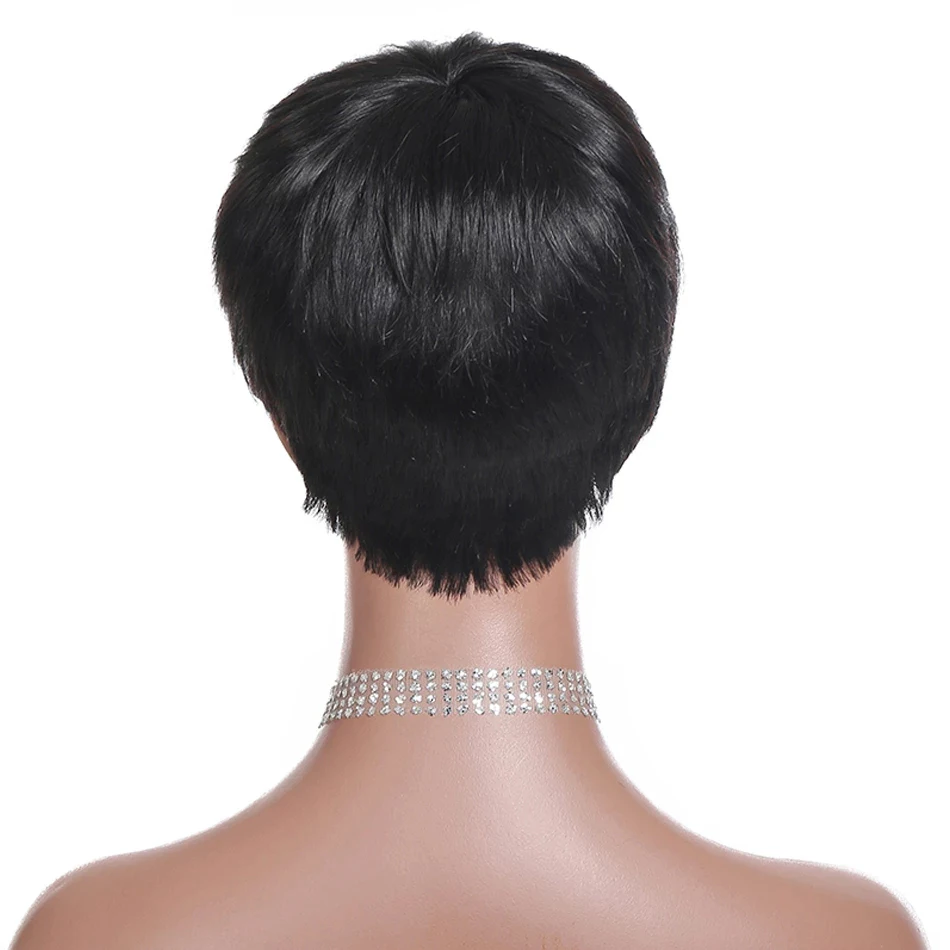 Parrucca corta Bob Parrucche diritte per capelli umani con frangia Parrucche anteriori non in pizzo per le donne Parrucca Pixie Cut Colore naturale Completa fatta a macchina