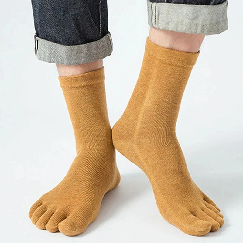 Calcetines cortos de cinco dedos para hombre, calcetines de algodón sólidos para negocios, antibacterianos, transpirables, cálidos, para vestido de fiesta, calcetines con punta para caballero, 4 estaciones