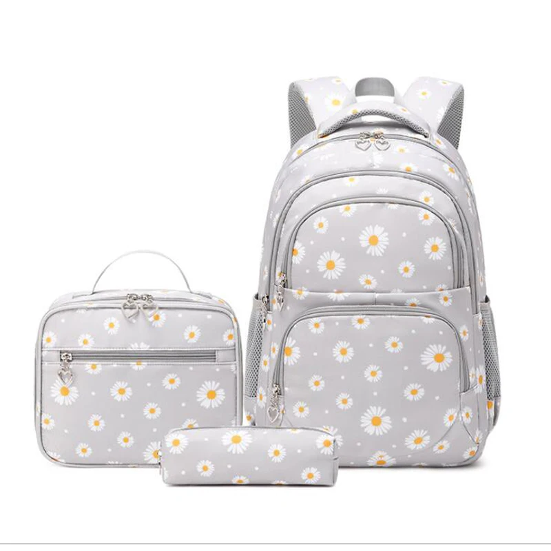 3 unids/set mochila escolar para niñas niños mochila mochilas escolares lonchera adolescente escuela niño con estuche de lápices 2025 negro