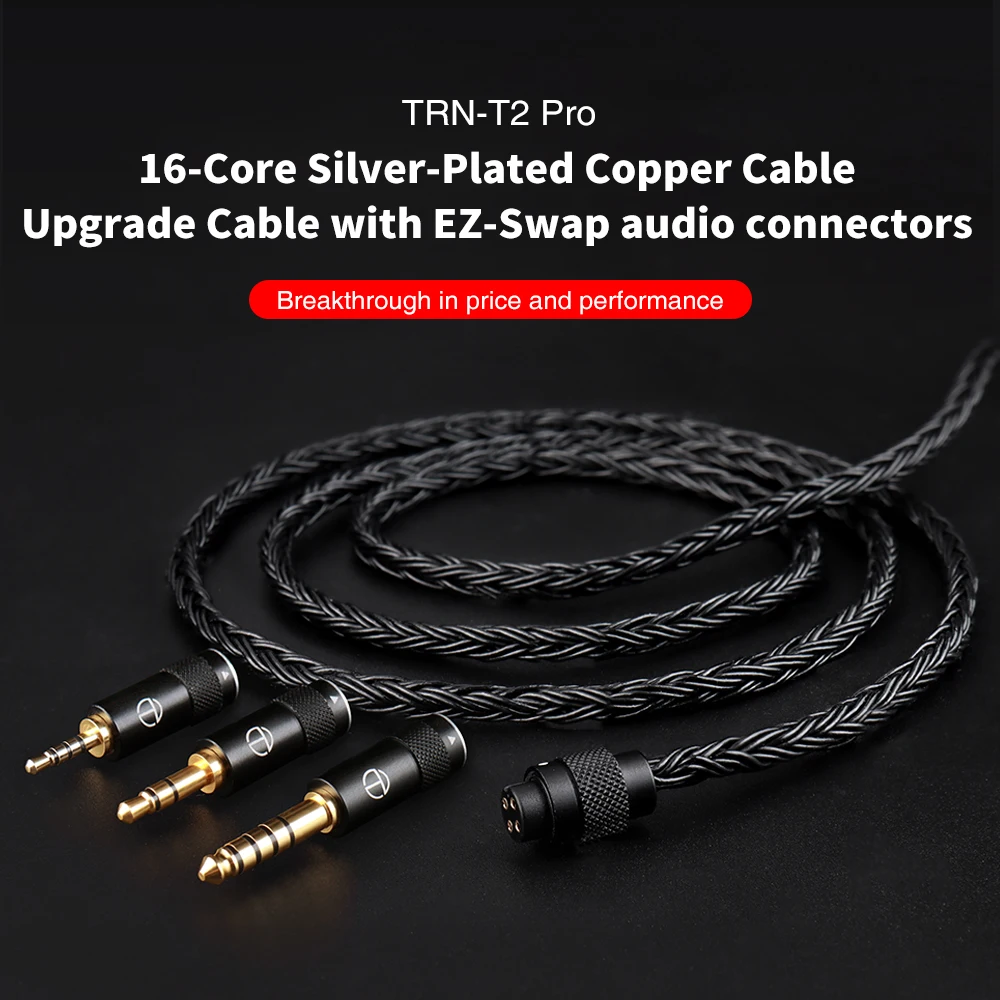 Наушники TRN T2 Pro16 Core с посеребренным Hi-Fi кабелем 2,5/3,5/4,4/Type C/Lighting/QDC // MMCX/0,75/0,78 MT4 TA4 MT1MAX
