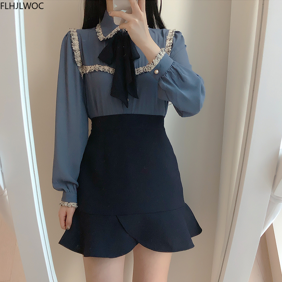 Outono 2020 blusa feminina com laço fofo estilo vintage japoneses estilo coreano camisa branca formal elegante com botões