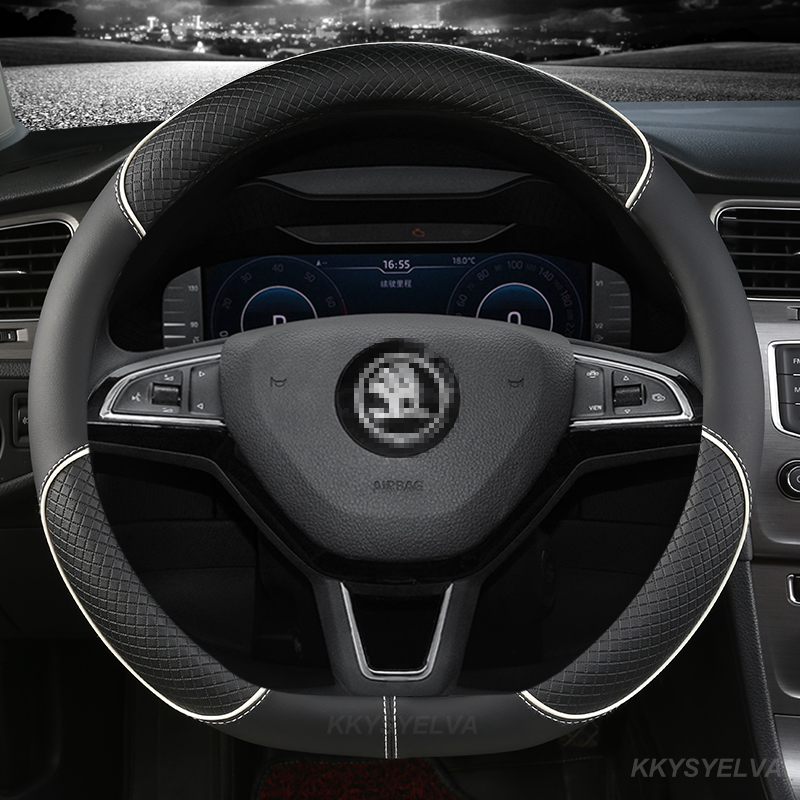 Penutup Roda Kemudi Mobil Kulit Microfiber untuk Skoda Fabia 1 2 Octavia 1 2 3 A3 A5 Yeti Roomster Aksesori Mobil Super