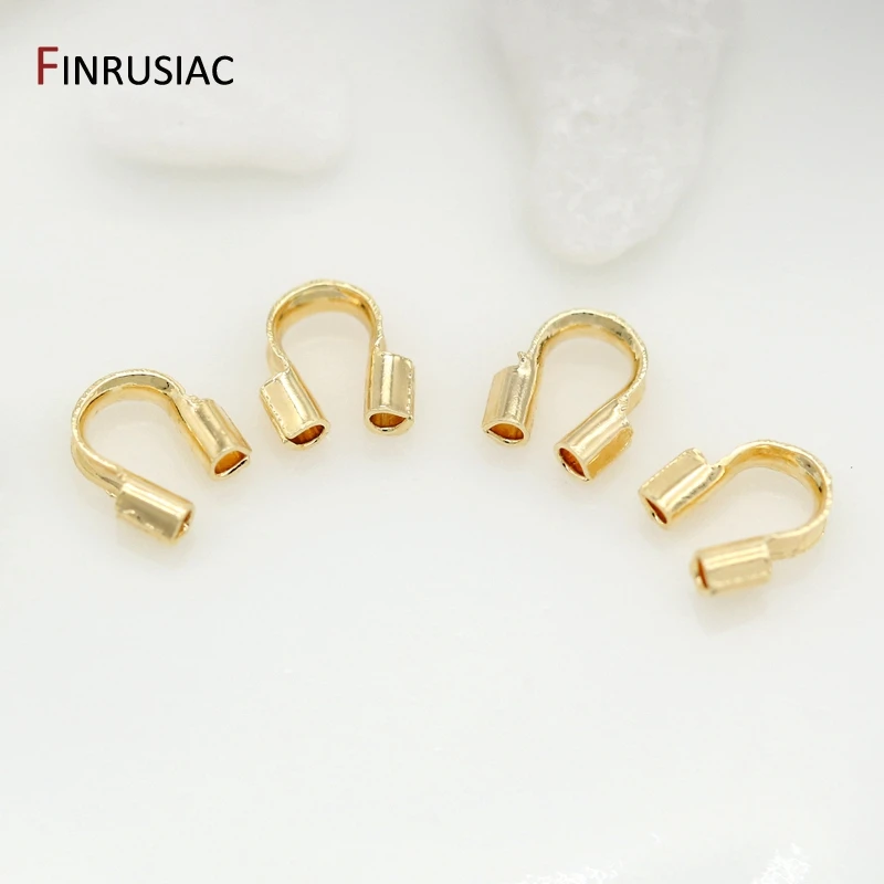 Protectores de alambre de latón chapado en oro de 14/18K para fabricación de joyas, Protector de cable guardián, conector de cierre en forma de U, accesorios DIY