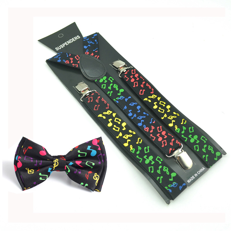 Conjunto de pajarita con tirantes y notas musicales para hombre y mujer, tirantes en forma de Y, conjuntos de mariposas, vestido Formal con tirantes, regalo, soporte para pantalones Gallus