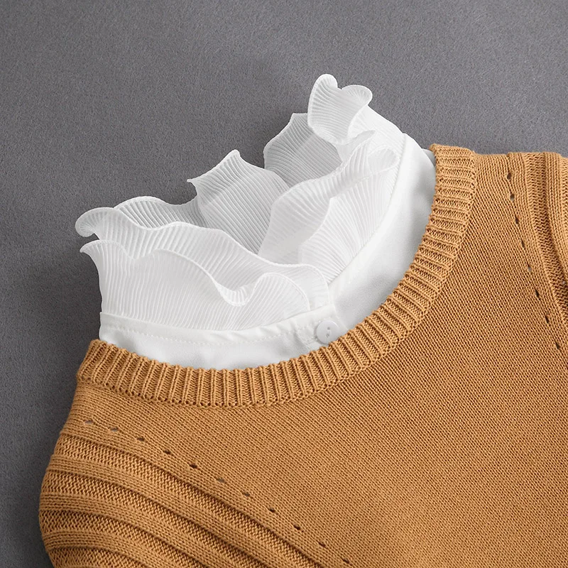 Corbata frontal, cuello falso blanco, cuentas con soporte, cuello desmontable, encaje de cristal Vintage para mujer, blusa falsa con cuello, media camisa