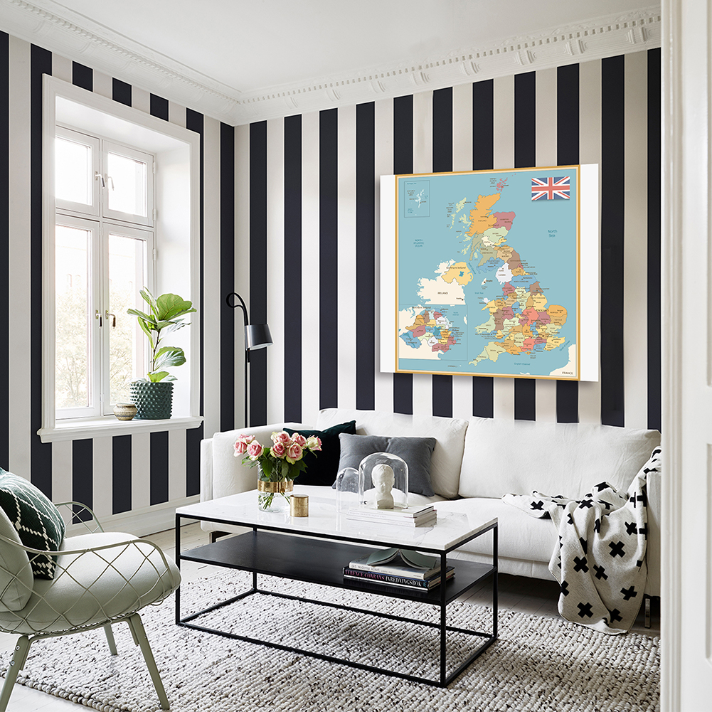 빈티지 벽 아트 포스터 비닐 캔버스 페인팅, 영국 정치지도, 교실 홈 데코, 학교 용품, 150x150cm