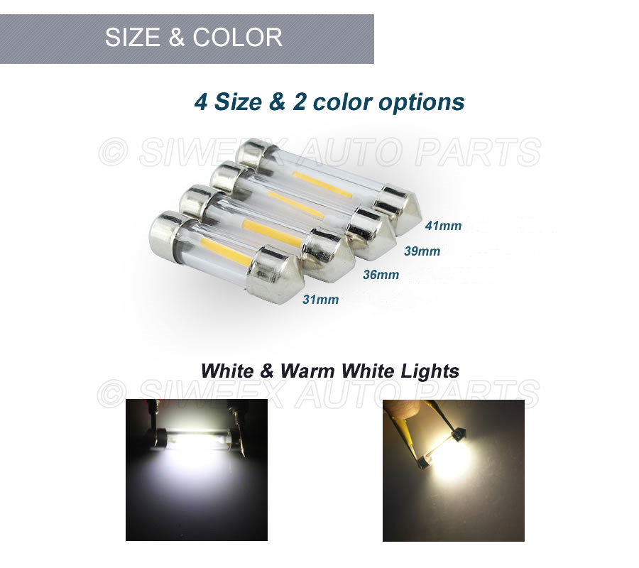 2 Chiếc 31MM 36MM 39MM 41MM Ô Tô Đèn LED Vòm Festoon Đèn Chỉ Báo Đèn Đọc Bản Đồ Giấy Phép tấm Đèn 12V Trắng Trắng Ấm