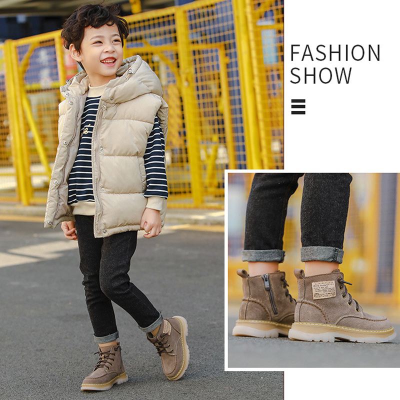 Botas altas de cuero genuino para niños y niñas, zapatos cálidos de algodón para la nieve, otoño e invierno, 2024