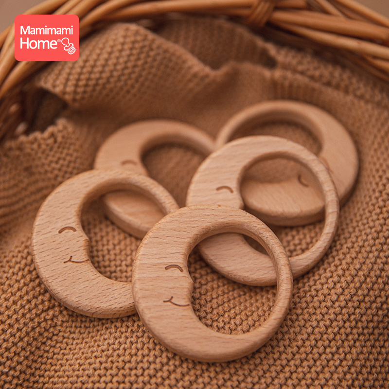 5 piezas de mordedor para bebé, colgantes de cadena de chupete, luna de madera de haya, sin BPA, anillo de dentición de madera, accesorios colgantes, juguetes para niños