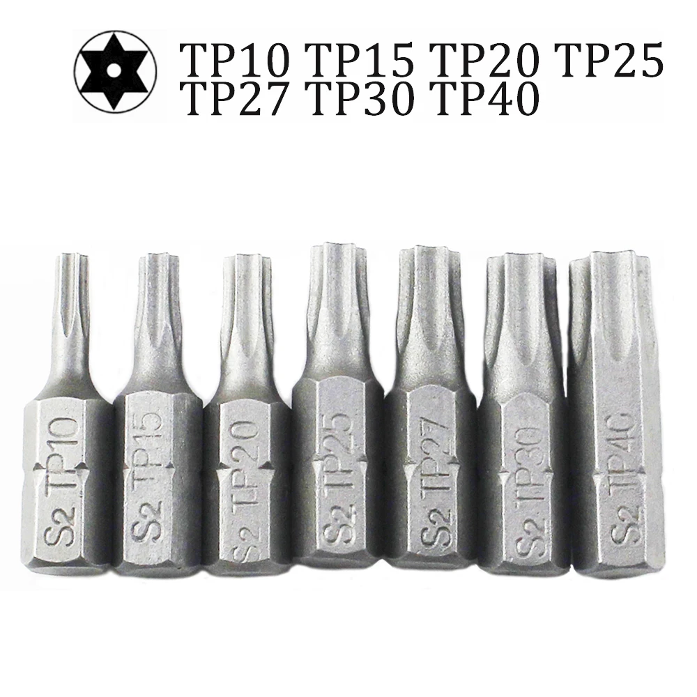 10 unids/lote 25mm puntas de destornillador Torx con agujero T10 T15 T20 T25 T27 T30 T40 1/4 pulgadas vástago hexagonal destornillador eléctrico juego de puntas de estrella