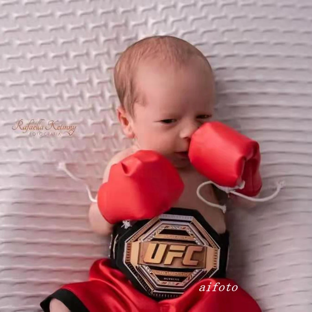 Bebê boxer vermelho robe e calças conjunto sanda luta livre luva de boxe shorts para fotografia recém-nascido adereços acessórios foto infantil