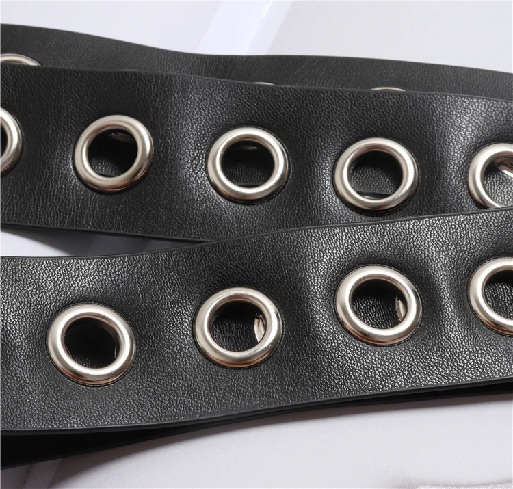 Thắt lưng nữ Thời Trang Nút Thắt dây đai dài đen Rỗng Đinh Tán thắt nút mềm dây Da PU Dây Bạc Pin khóa vuông waistbands