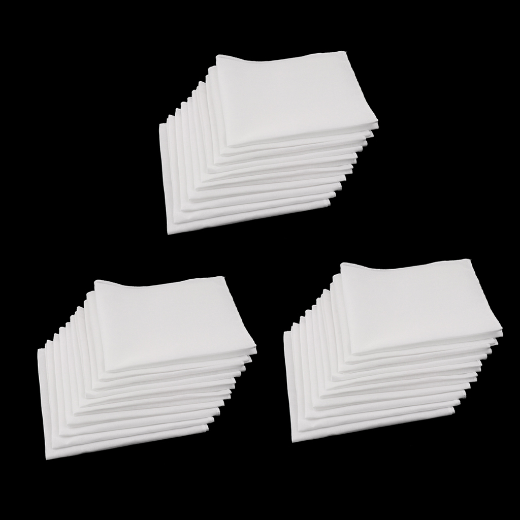 Lenços de Algodão Branco para Homens e Mulheres, Bolso Lavável, Lenço Quadrado, 30x