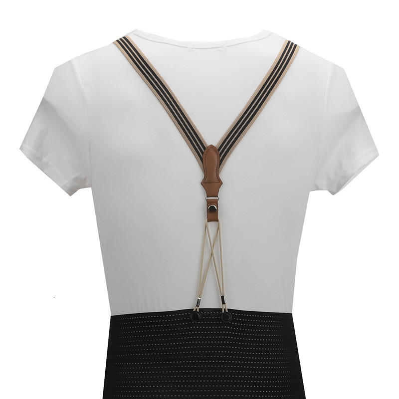 Tirantes de cuero de vaca de primera capa para adulto, correa elástica ajustable con 6 botones y agujeros, Unisex