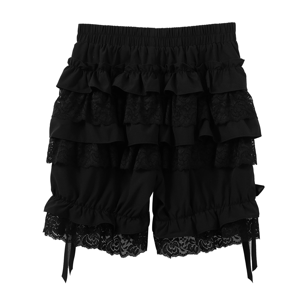 Frauen Layered Rüschen Spitze Trim Lose Kürbis Shorts Vintage Victorian Gothic Hosen Kostüm Elastische Taille Pumphose Shorts