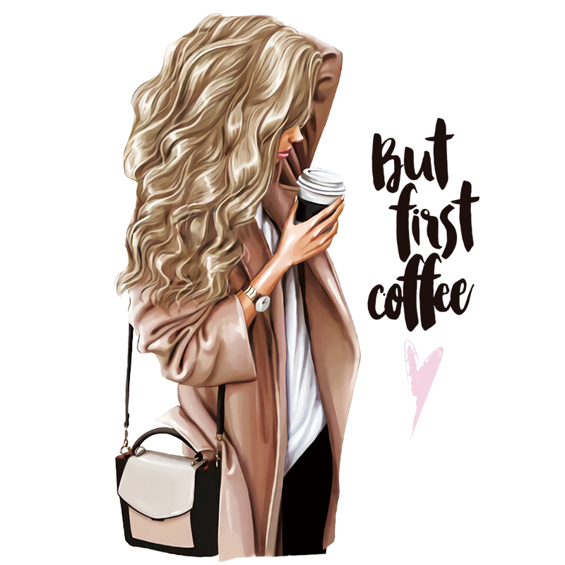 Heat Transfer Coffee Patches para DIY Vestuário, Mulheres Adesivos em T-Shirt, Patches de impressão fáceis em roupas, Quente