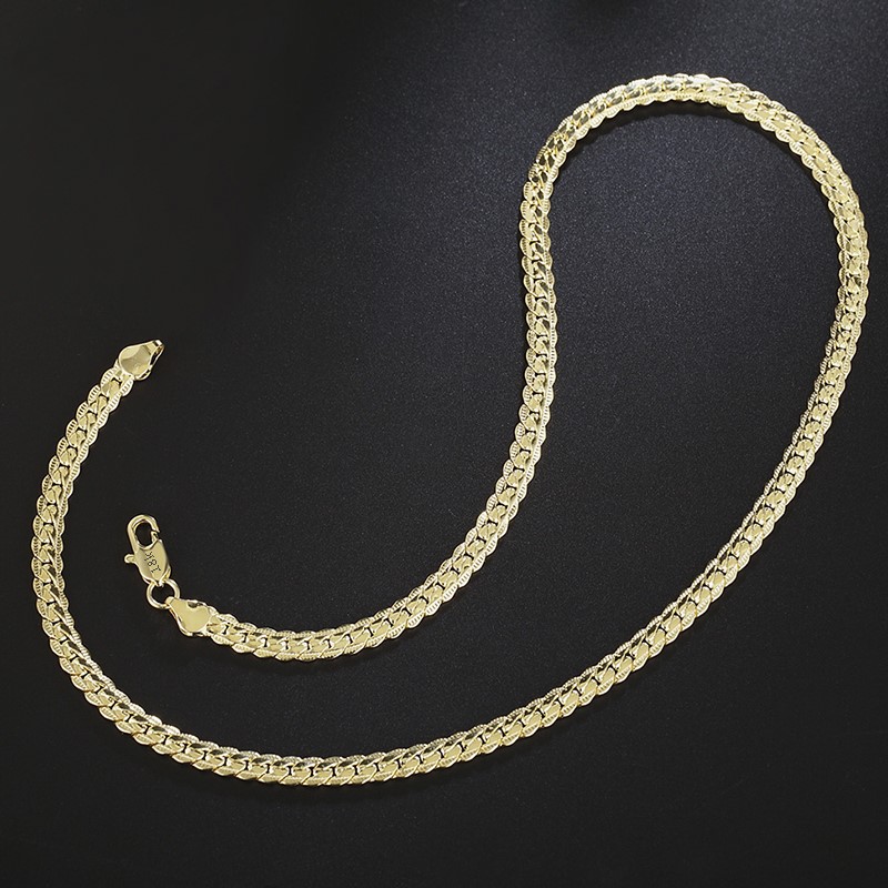 Collar de cadena Figaro de lado completo para mujer y hombre, Color plateado, Color dorado, 6MM, joyería de compromiso de boda, regalos de moda