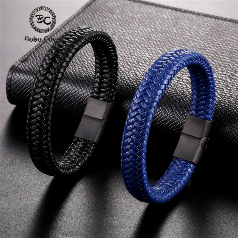 Gioielli classici da uomo Bracciali in vera pelle Bracciale con chiusura magnetica in acciaio con corda nera in titanio per regalo di gioielli maschili