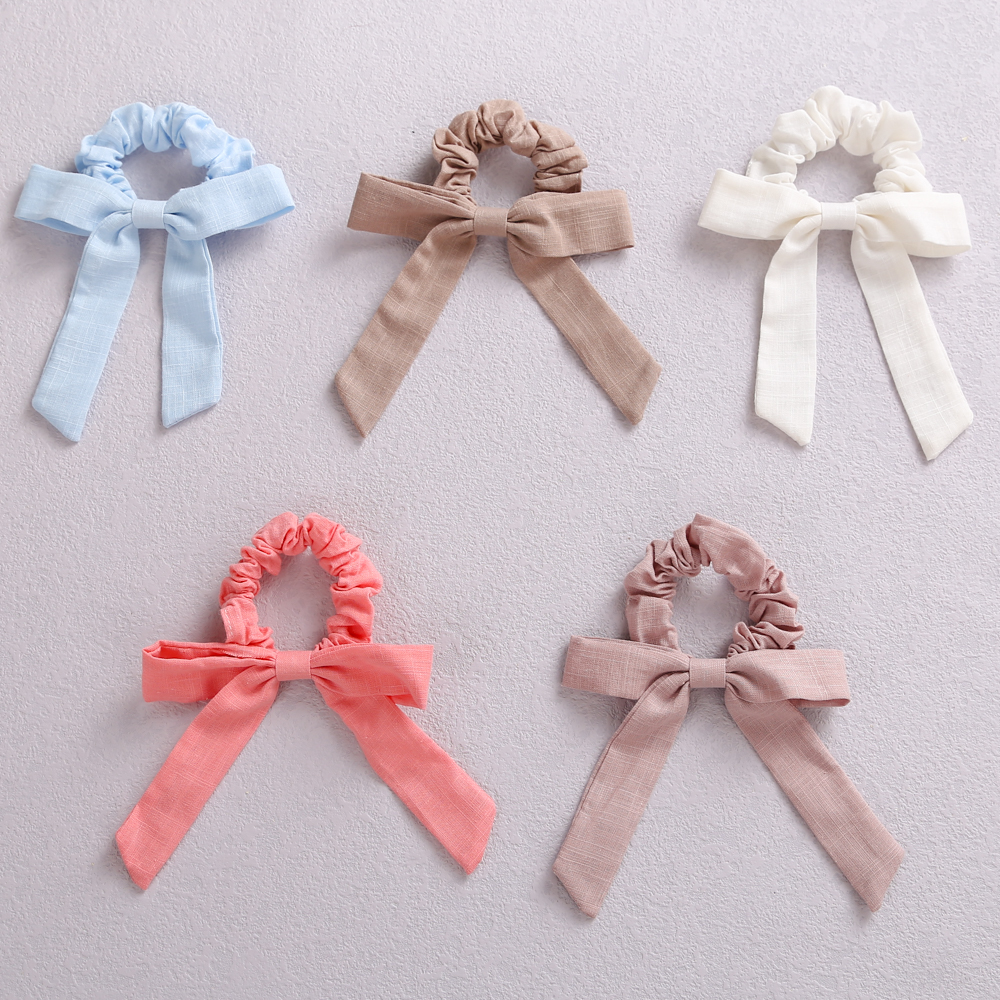Accesorios para el cabello para niñas, lazos grandes, soporte para cola de caballo para niños pequeños, bandas de goma para el cabello elásticas de lino y algodón a la moda