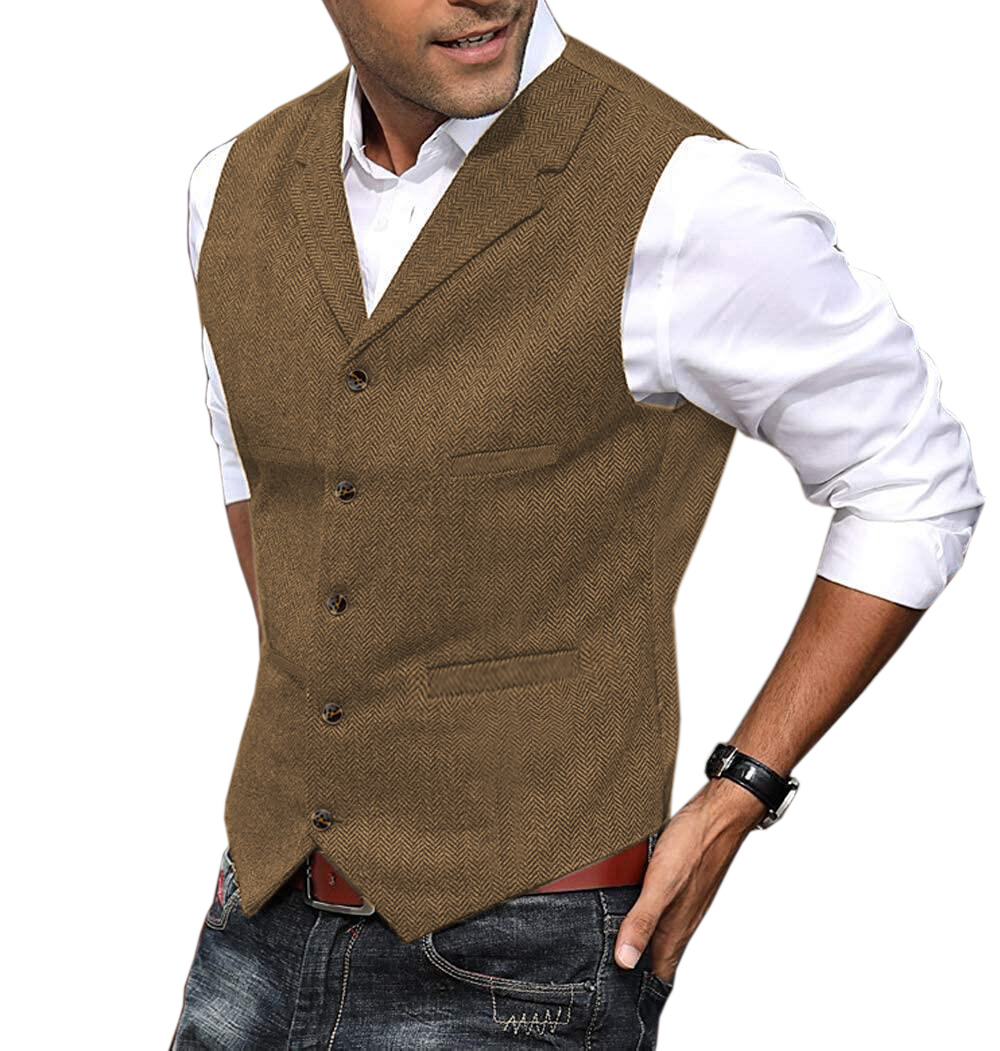 Gilet marron décontracté pour hommes, argent, coupe cintrée, col en V, Tuxedos, fête scolaire, gilet vert pour mariage, Banquet, discothèque