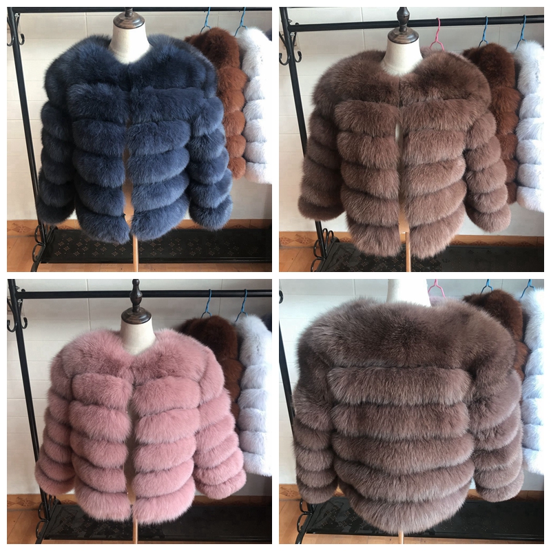 Qiunuxi 50cm novas mulheres quentes casaco de pele de raposa real curto inverno jaqueta de pele outerwear natural azul casacos de raposa para mulher promoção quente