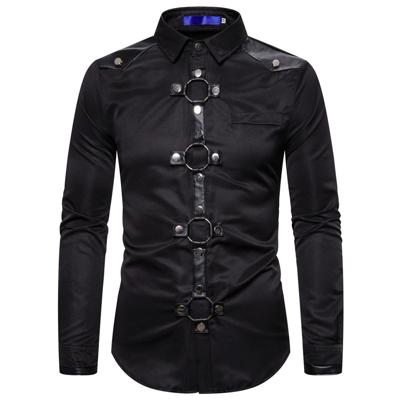Männer Neue Goth Stil Niet Einfarbig Cargo Hemd Slim Fit Party Sänger Bühne Streetwear Für Männer Kleidung