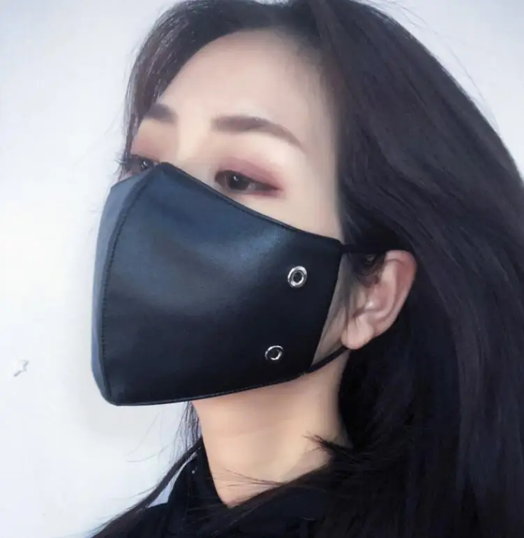 ผู้ชายผู้หญิง windproof หน้ากากหนังกันน้ํา Lady's Breathable ซับผ้าฝ้าย PU หนังปาก-muffle R3072