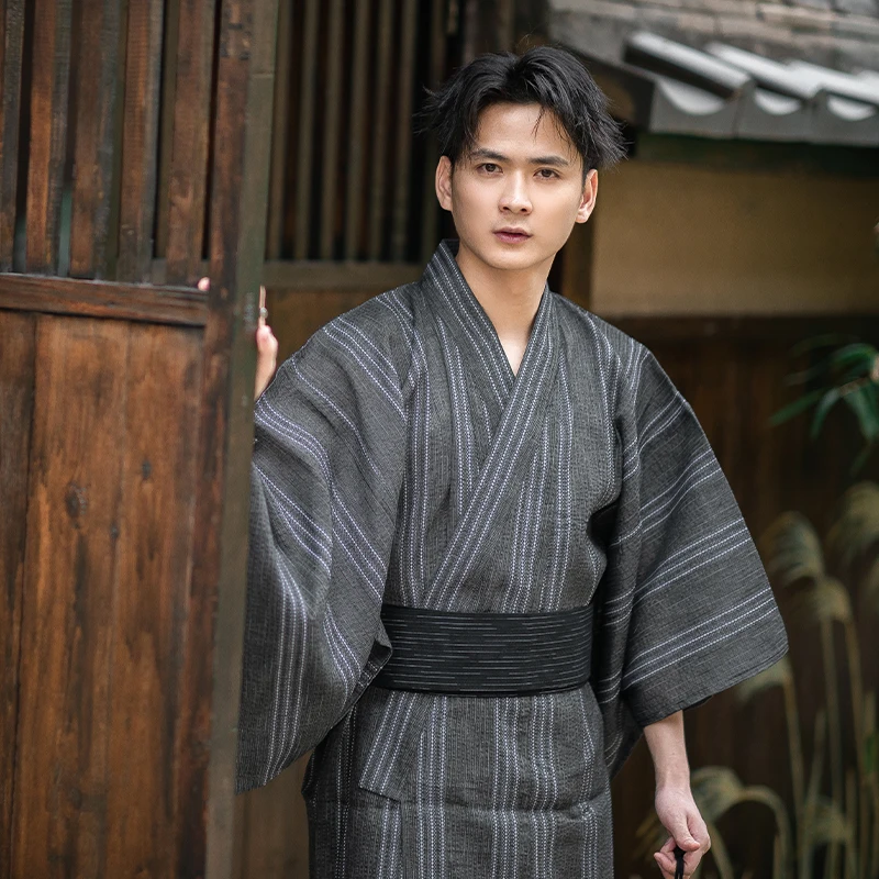 Tradicional japonês kimono moda yukata verão masculino roupões longos com cinto 95% algodão pijamas conjunto masculino roupão de banho