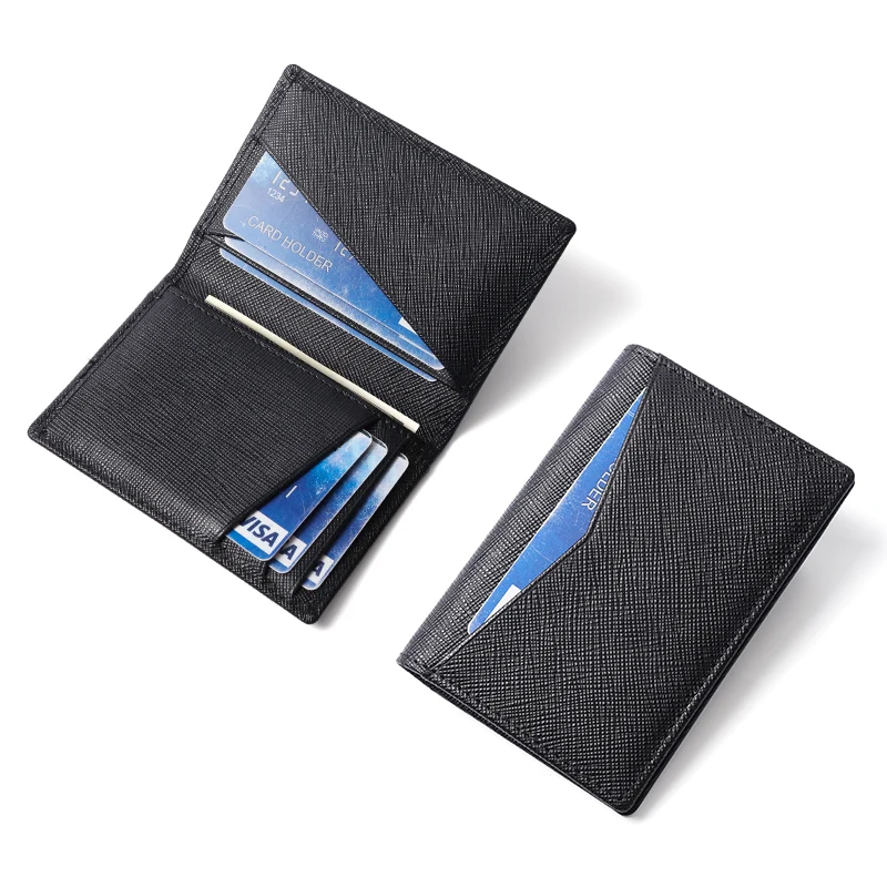 YATBEST-Bolso para tarjetas de doble pliegue para hombre, cepillo antirrobo RFID, Mini Clip para tarjetas de crédito de cuero portátil ultrafino