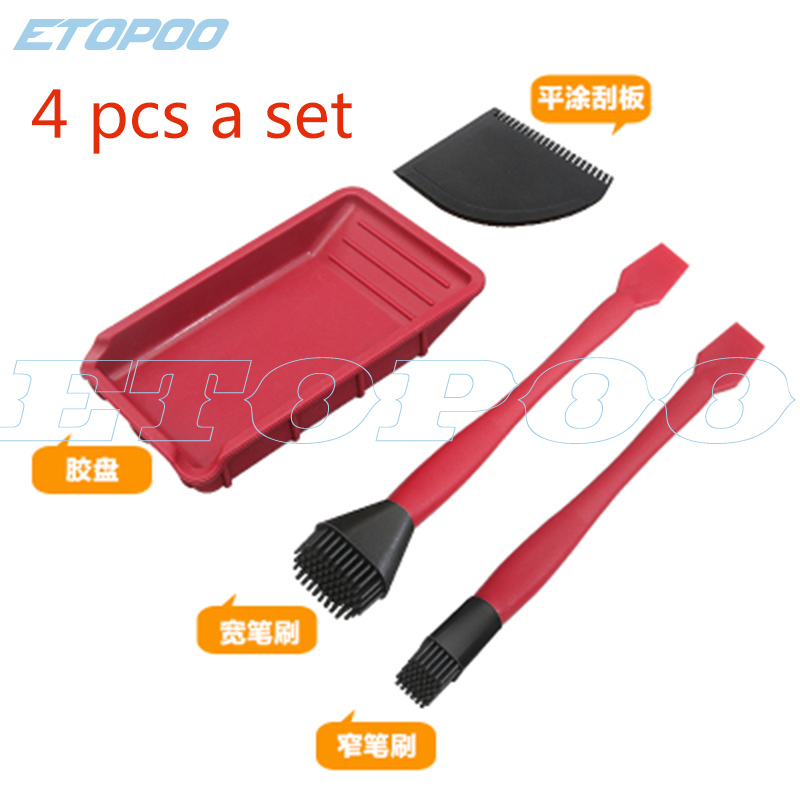 Kit de herramientas de cepillo de silicona para carpintería, cepillo de pegamento suave sin lavado, raspador plano, bandeja de pegamento, herramientas de cepillado para pegar madera, 4 Uds.