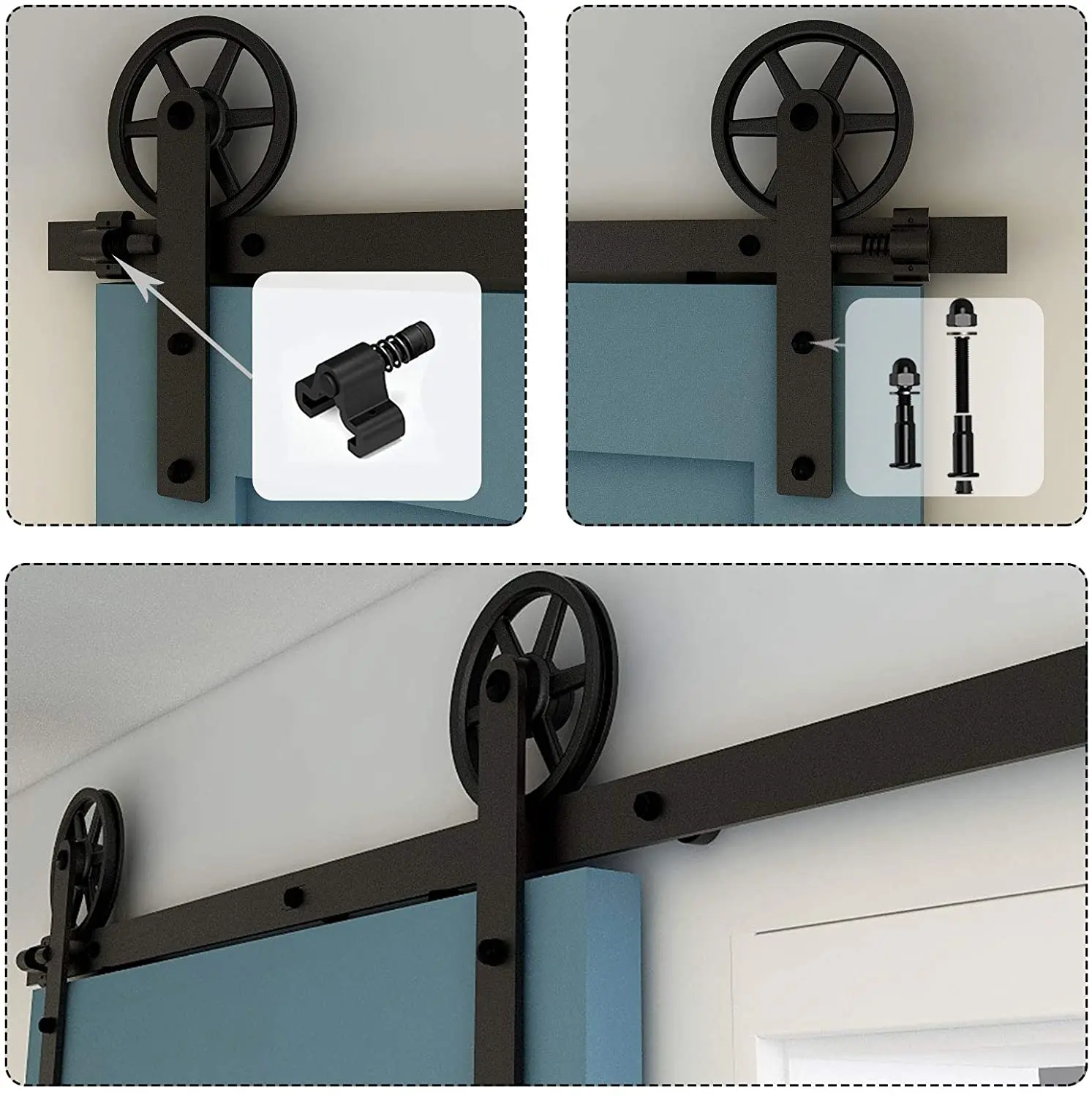 Kit de Quincaillerie pour Porte Coulissante de Grange, Guide de Sol Robuste, Rapide, Adapté à une Porte Maximale de 42 Pouces de Large