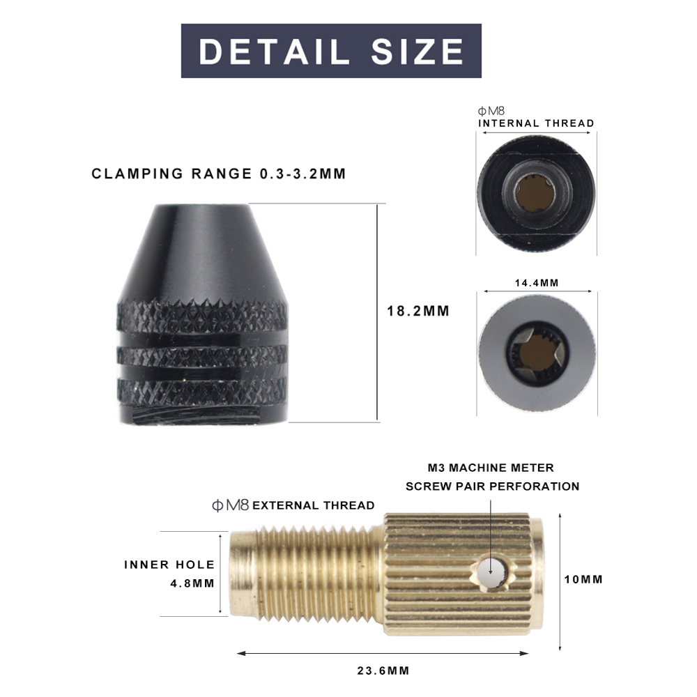 Drill Chuck 0.3-3.5mm Mini 3 Jaw Quick Change Keyless Drill Bit Adapter 2.0/2.35/3.0/3.17/5.0mm Holder Clamp Fixing Device Tools