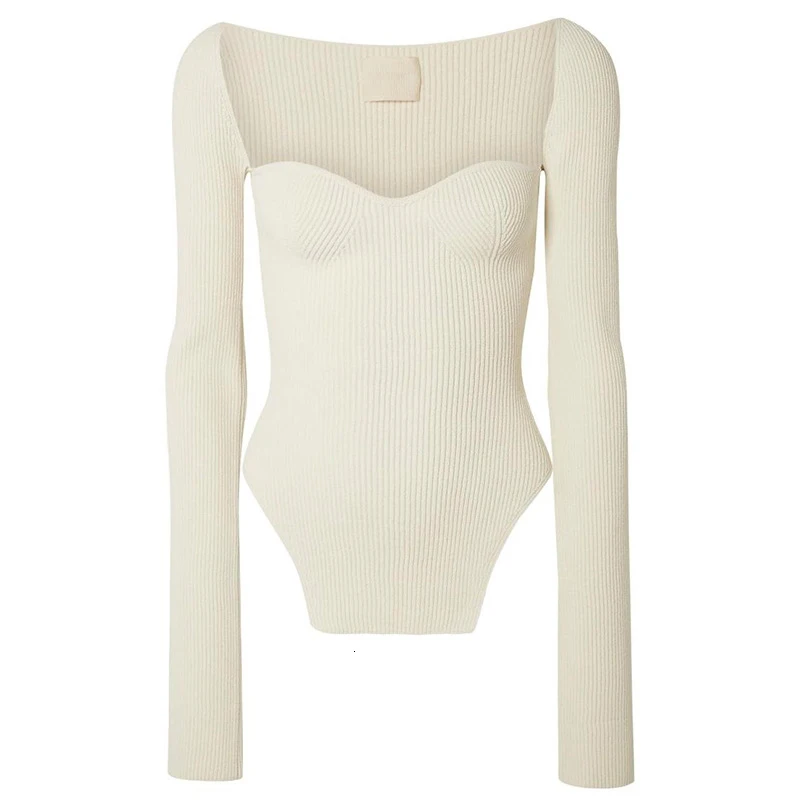 TWOTWINSTYLE Weiß Side Split Gestrickte frauen Pullover Quadrat Kragen Langarm Pullover Weibliche Herbst Mode Neue Kleidung 2022