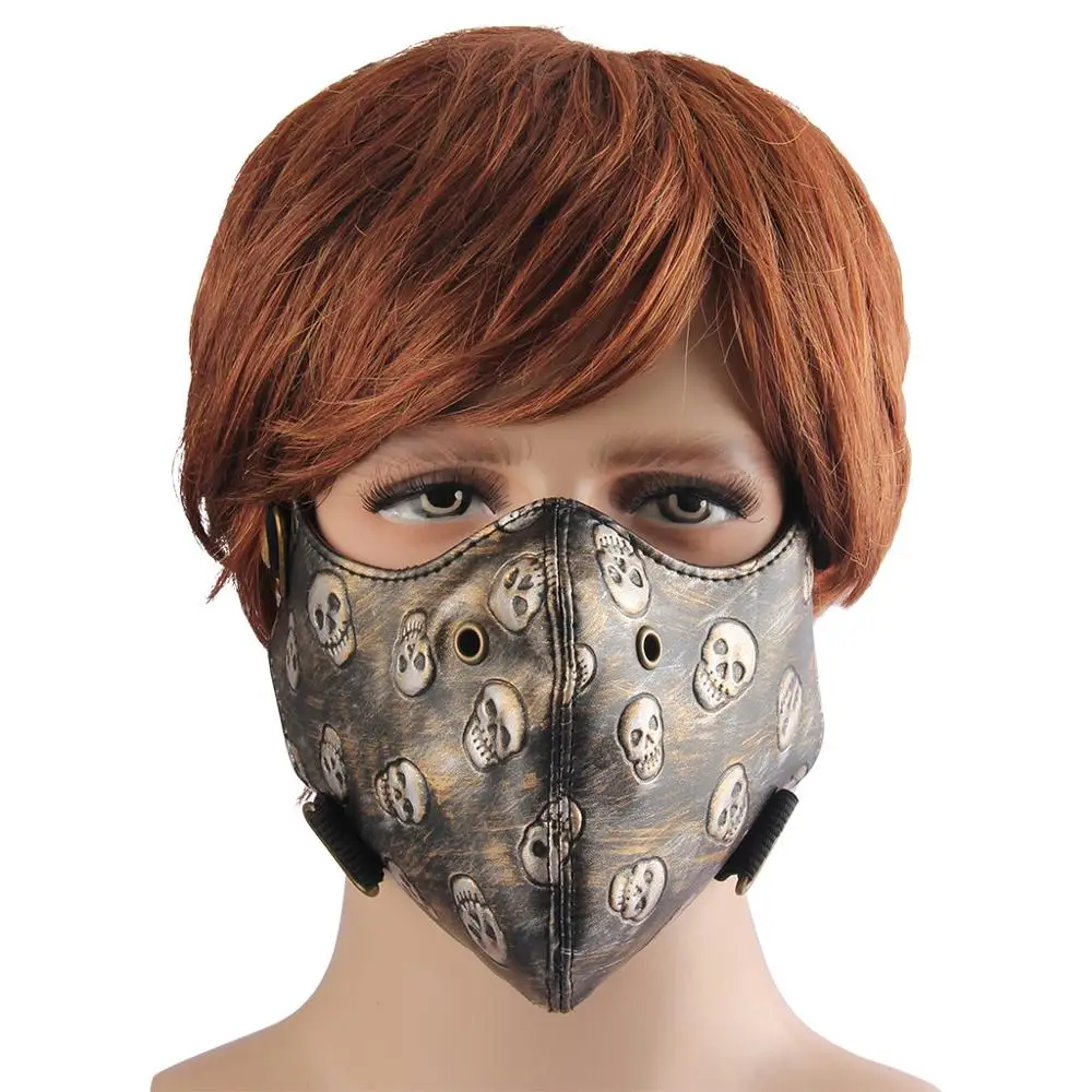 บุรุษสตรี Biker หน้ากากรถจักรยานยนต์ Punk Retro Golden Silver Multi Skull Windproof ฝุ่นหนังแถบคาดศีรษะยืดหยุ่น Face Mask