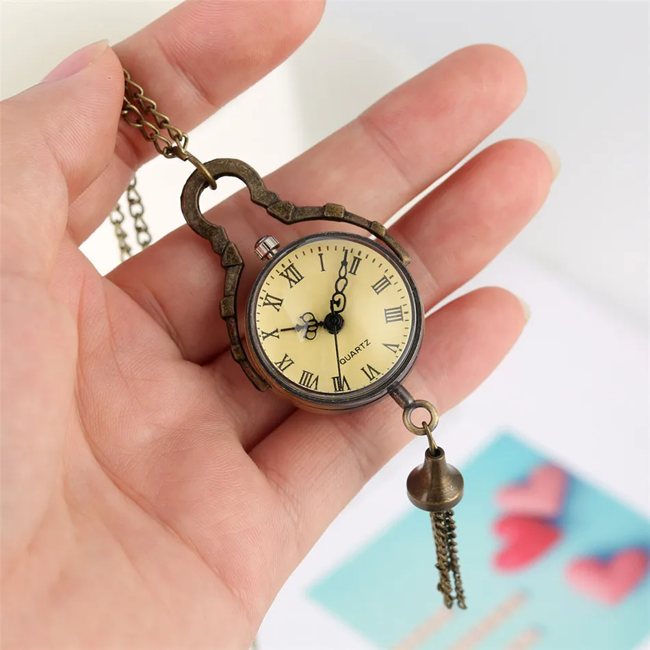 Transparent Ball Form Bronze Anhänger Tasche Uhren Retro Zubehör Fob Halskette Uhr Geschenke Unisex Römische Ziffer Analog Zifferblatt