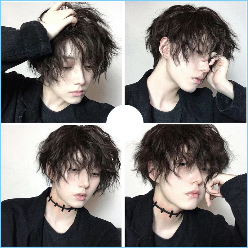 XUANGUANG 黒ショートウィッグ合成高温ウィッグ男性用ウィッグコスプレアニメパーティー毎日かつら現実的な自然な髪
