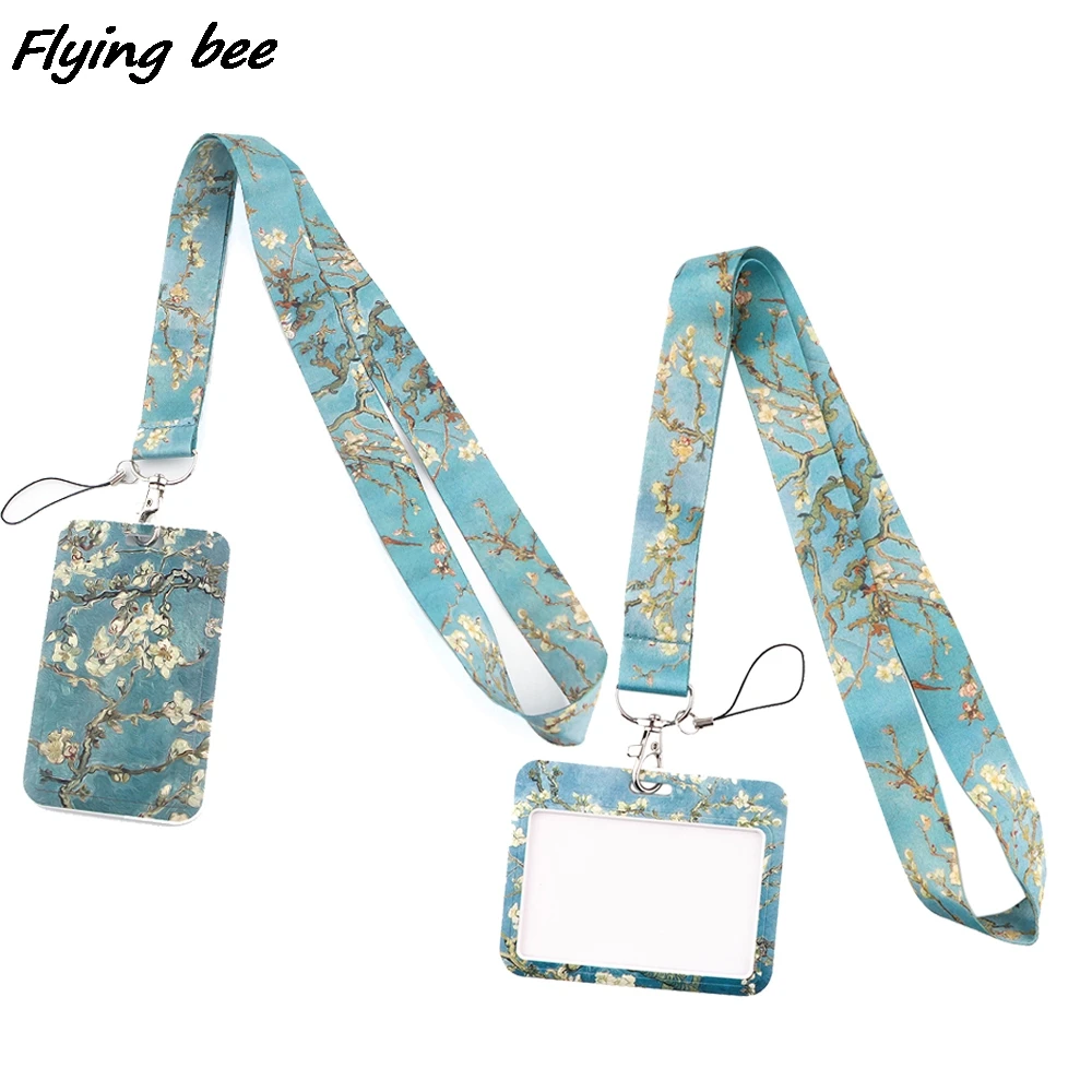 Flyingbee X1989 Van Gogh Hạnh Nhân Hoa Thời Trang Để Thẻ ID Giá Đỡ Xe Buýt Để Thẻ Thẻ Nhân Viên Dây Cho Chìa Khóa Điện Thoại dây Treo
