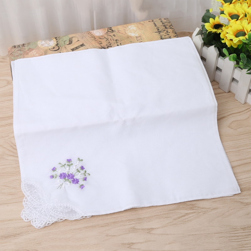 6個ヴィンテージ綿の女性が刺繍レースハンカチ女性花ハンカチ