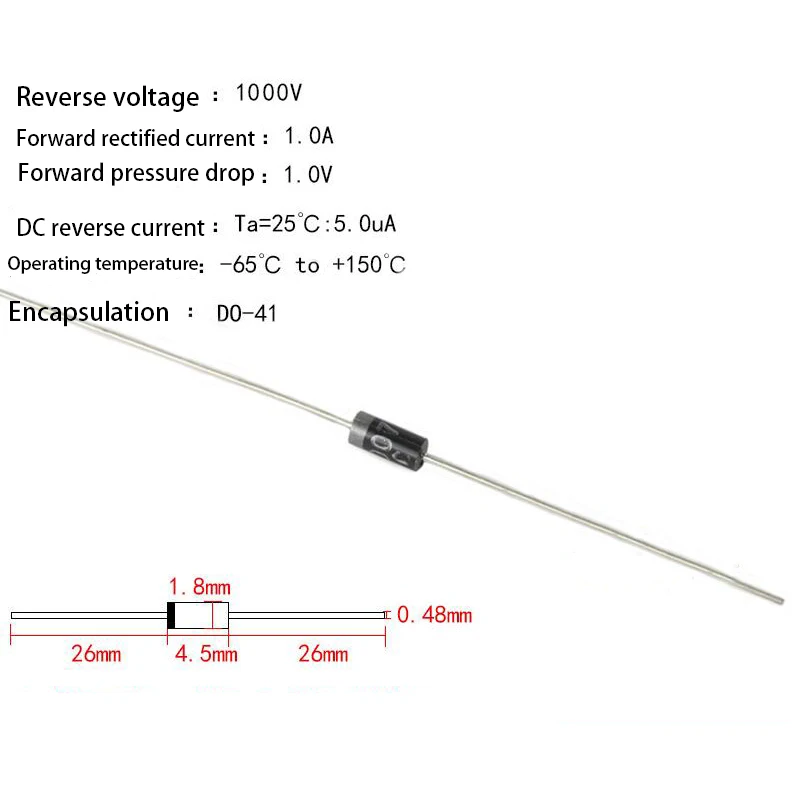 100 Chiếc 1N4007 4007 1A 1000V DO-41 Chất Lượng Cao CHỈNH LƯU Diode IN4007 1n4007