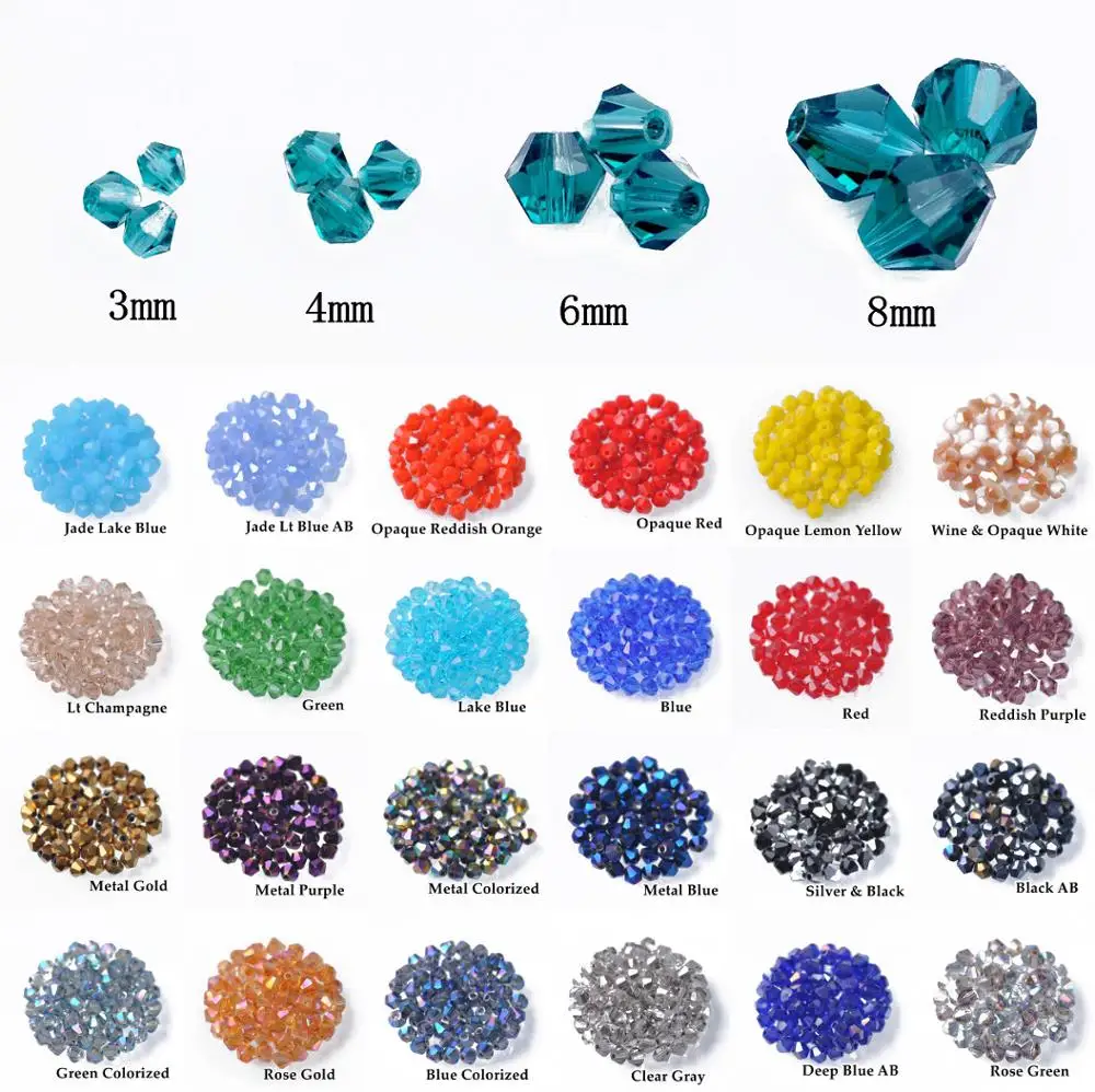 Bicone Faceted แก้วคริสตัลหลวม Spacer ลูกปัด Lot สี 3 มม.4 มม.6 มม.8 มม.สําหรับเครื่องประดับทํา DIY