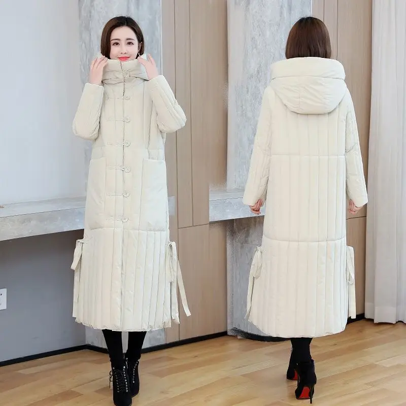 Chaqueta holgada coreana para mujer, Abrigo largo de algodón con capucha, Parkas gruesas, abrigo cálido holgado a prueba de viento para mujer 2024