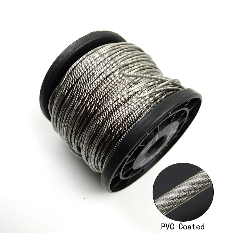 Cuerda de alambre Flexible recubierta de PVC, tendedero transparente de acero inoxidable 100, 0,5/0,6/0,8/1/1, 2/1/2mm, 304 metros