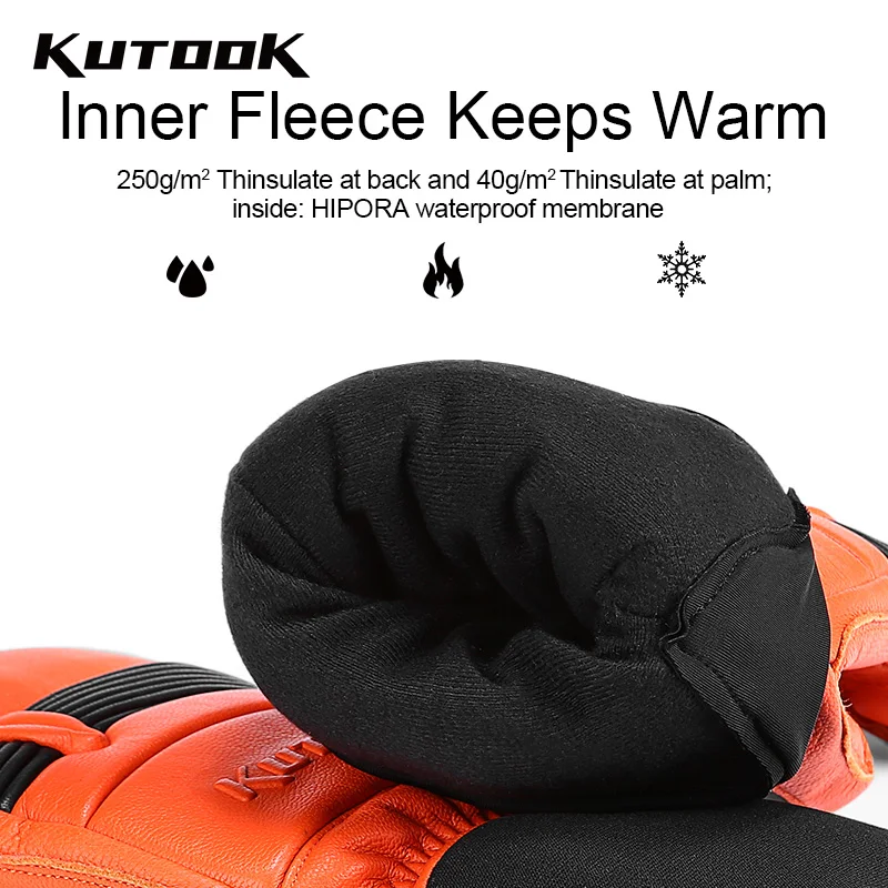 KUTOOK 冬スキー手袋防水ヤギ皮レザースノーボードスノーモービル手袋暖かい雪スキーミトン防風調節可能な